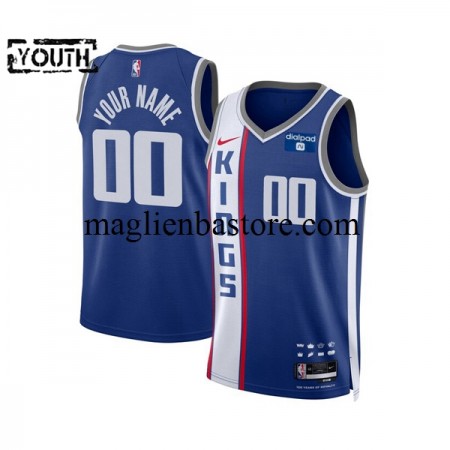 Maglia NBA Sacramento Kings Personalizzate 2023-2024 Nike City Edition Blu Swingman - Bambino